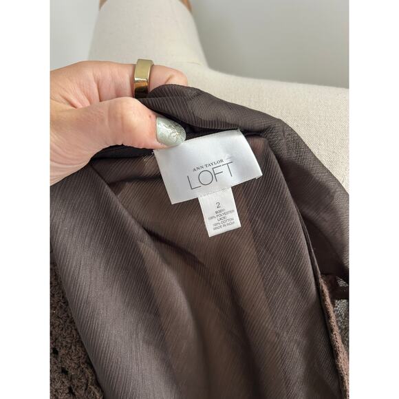 Ann Taylor Loft Dark Brown Sheer V Neck Crochet Long Sleeve Blouse Womens US 2 - Picture 5 of 5